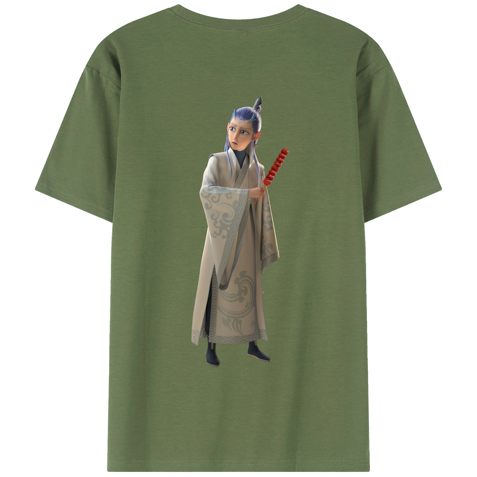 （画像用） Ne Zha 2 ナタ 魔童の大暴れ 綿100％ メンズ半袖Tシャツ（バックプリント） 通気性